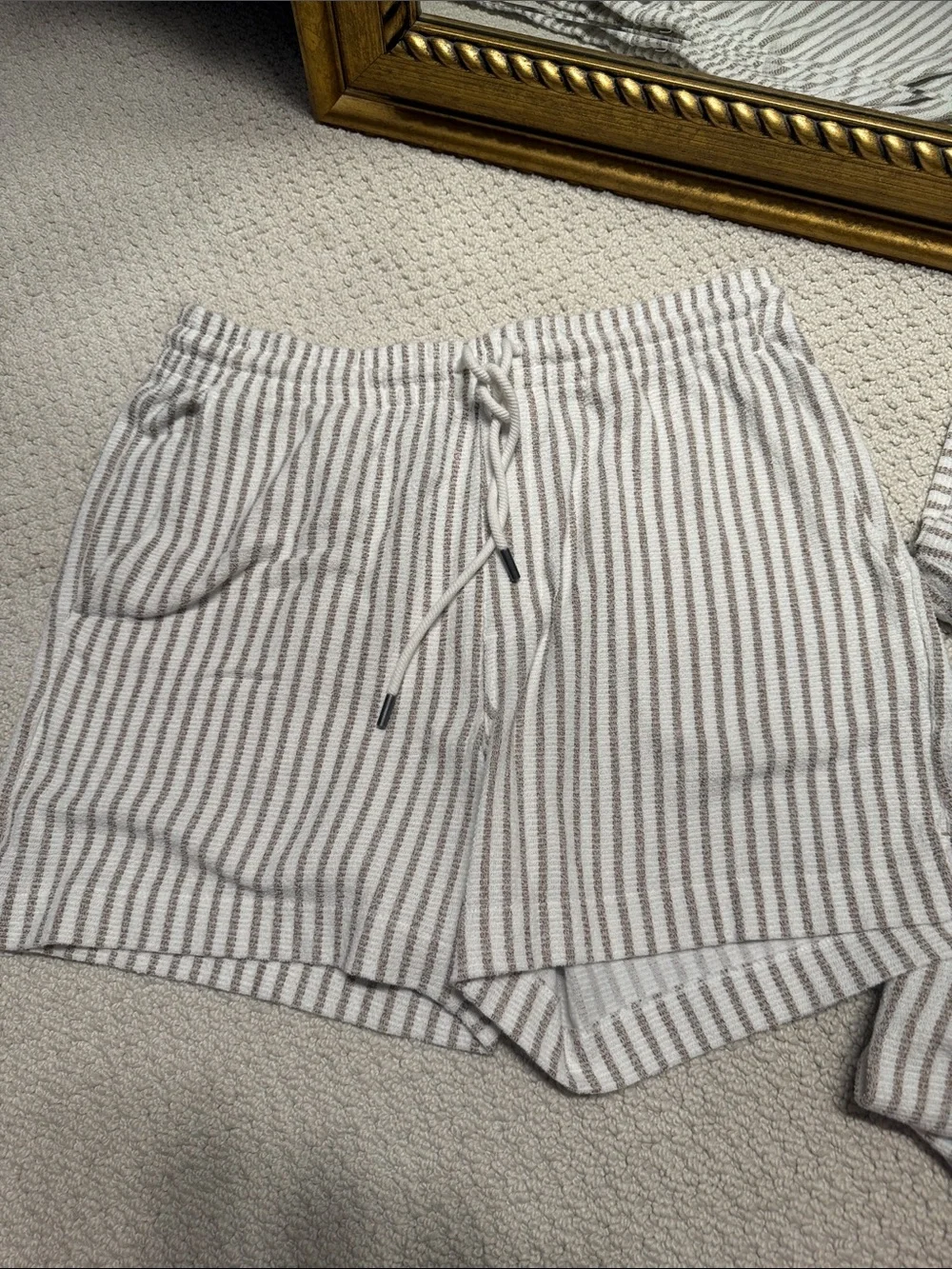Banana Republic Short-Sleeve Striped Camp Shirt - White & Taupe Short Set